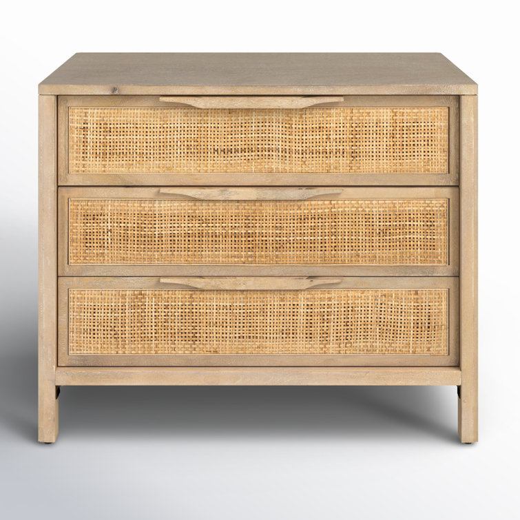Natural Mango 3-Drawer Nightstand with Woven Cane Front