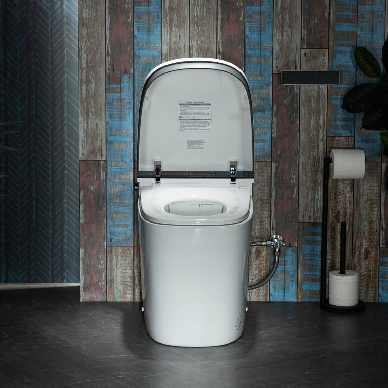 White Porcelain Elongated Dual Flush One-Piece Smart Toilet