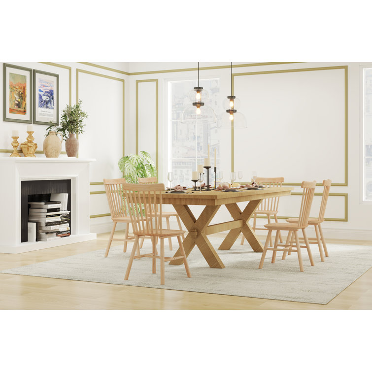 Natural Wood Windsor Spindle Back Dining Chairs Set of 2