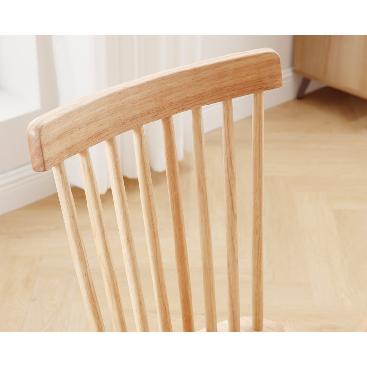 Natural Wood Windsor Spindle Back Dining Chairs Set of 2