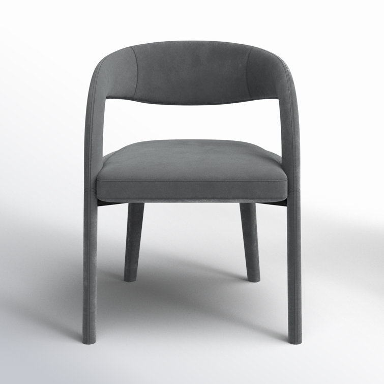 Charcoal Velvet Upholstered Arm Chair with Wood & Cane Accents
