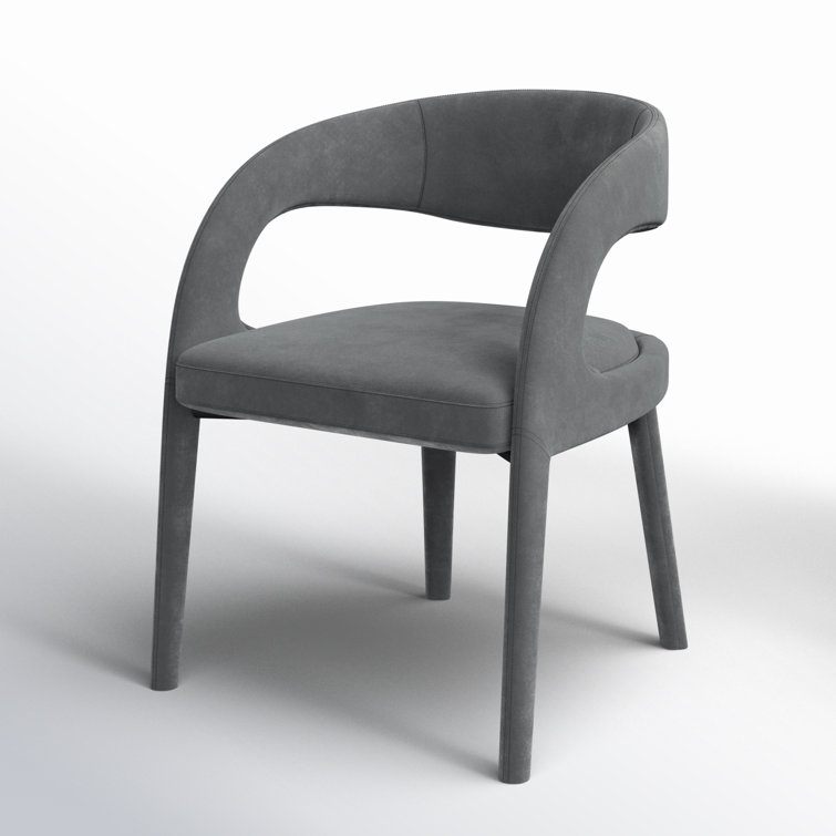 Charcoal Velvet Upholstered Arm Chair with Wood & Cane Accents