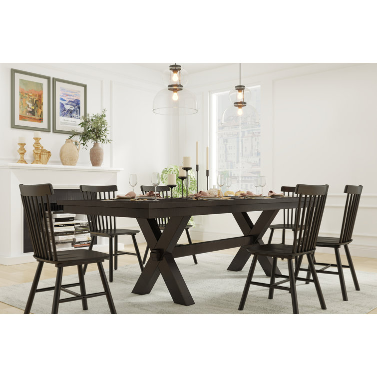 Black High Slat Back Solid Wood Windsor Side Chair
