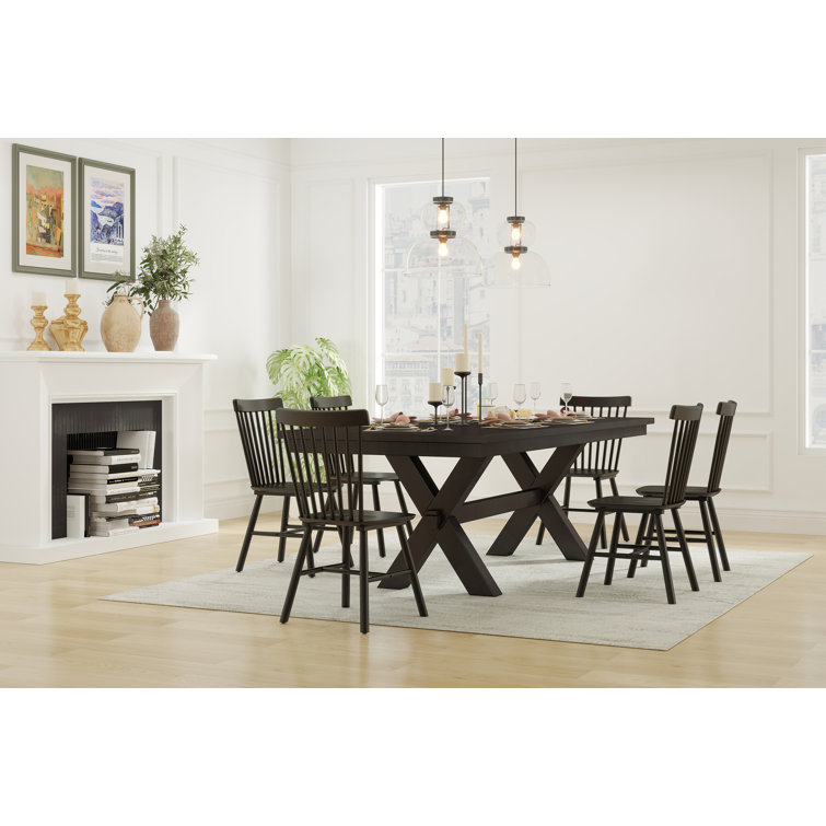 Black High Slat Back Solid Wood Windsor Side Chair