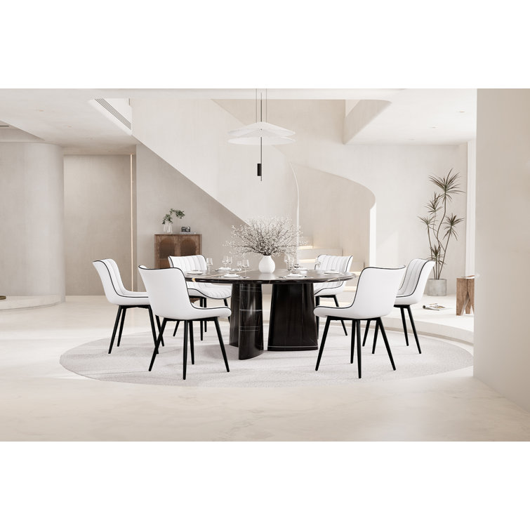White Faux Leather Upholstered Side Chair with Metal Legs