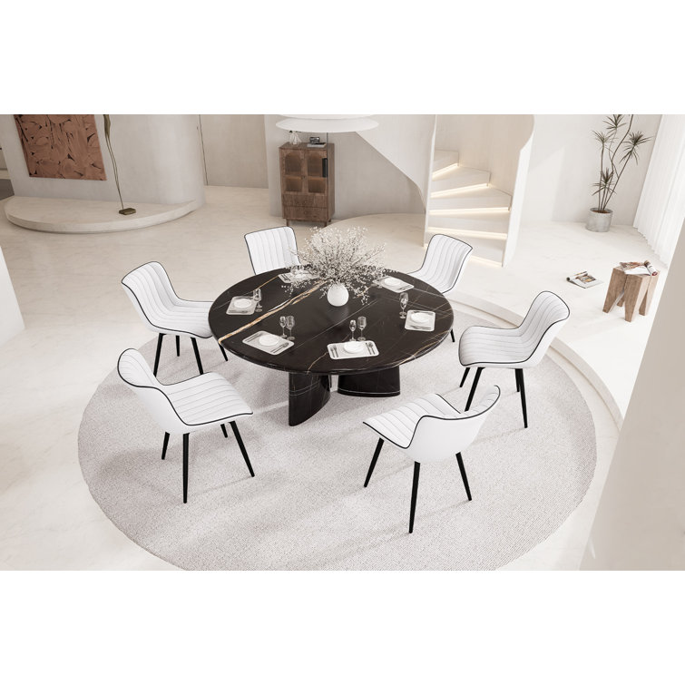 White Faux Leather Upholstered Side Chair with Metal Legs