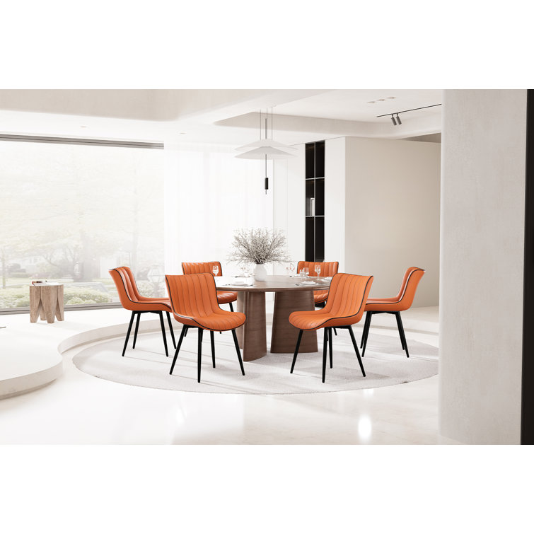 Orange Faux Leather Upholstered Side Chairs with Metal Legs, Set of 2