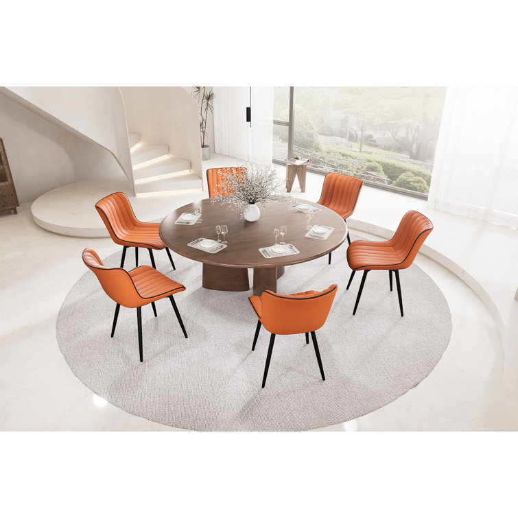 Orange Faux Leather Upholstered Side Chairs with Metal Legs, Set of 2