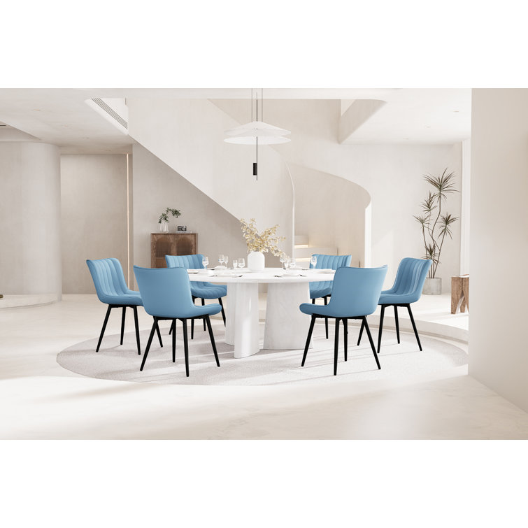 Blue Faux Leather Upholstered Side Chairs with Metal Legs, Set of 2