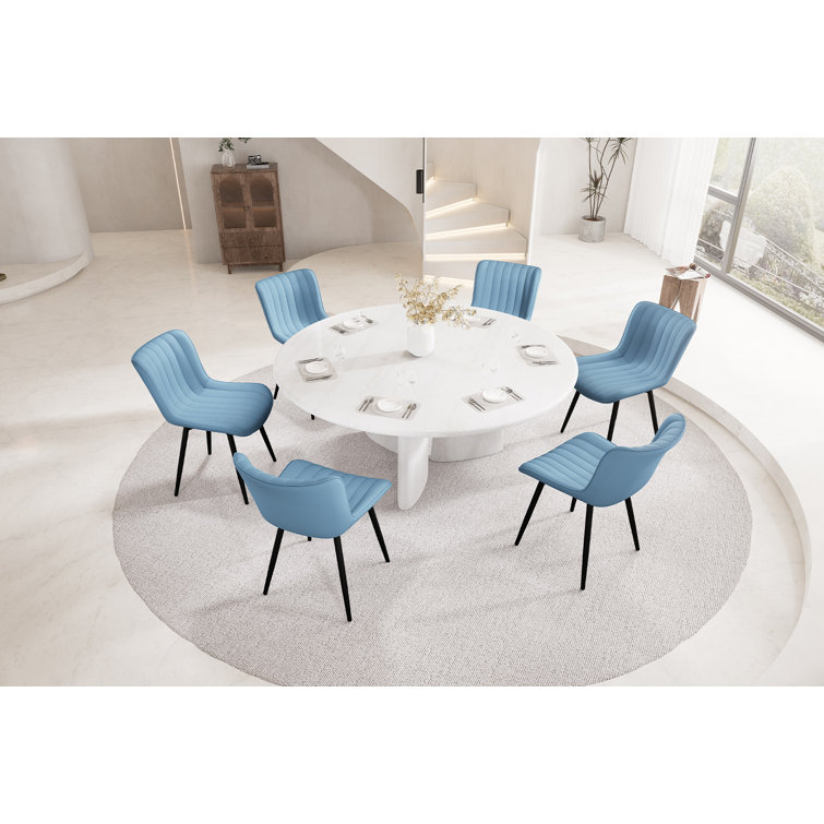 Blue Faux Leather Upholstered Side Chairs with Metal Legs, Set of 2