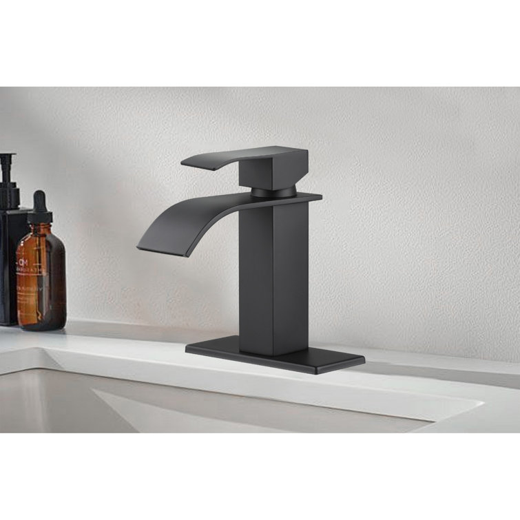 Matte Black Single Handle Waterfall Spout Bathroom Faucet