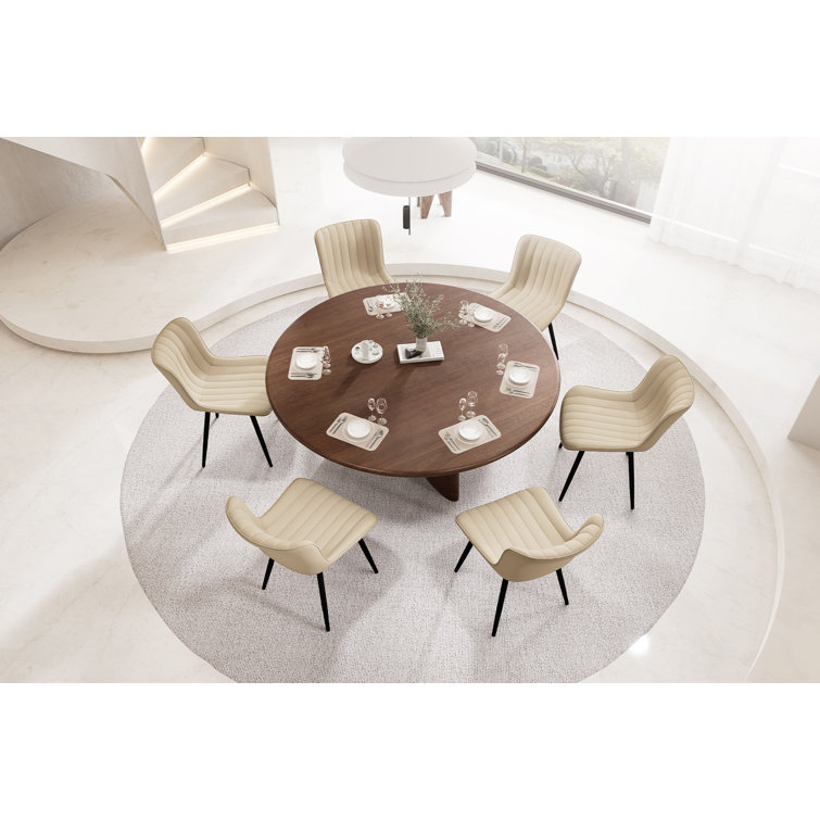Beige Faux Leather Upholstered Dining Chairs with Metal Legs