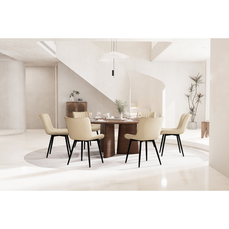 Beige Faux Leather Upholstered Dining Chairs with Metal Legs