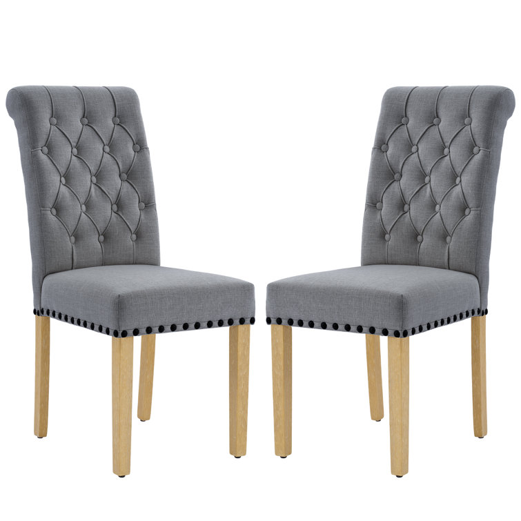 Dark Gray Linen Upholstered Tufted Parsons Side Chair Set