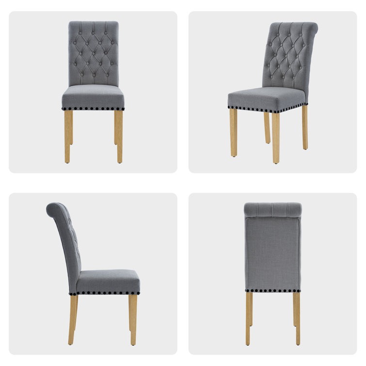 Dark Gray Linen Upholstered Tufted Parsons Side Chair Set