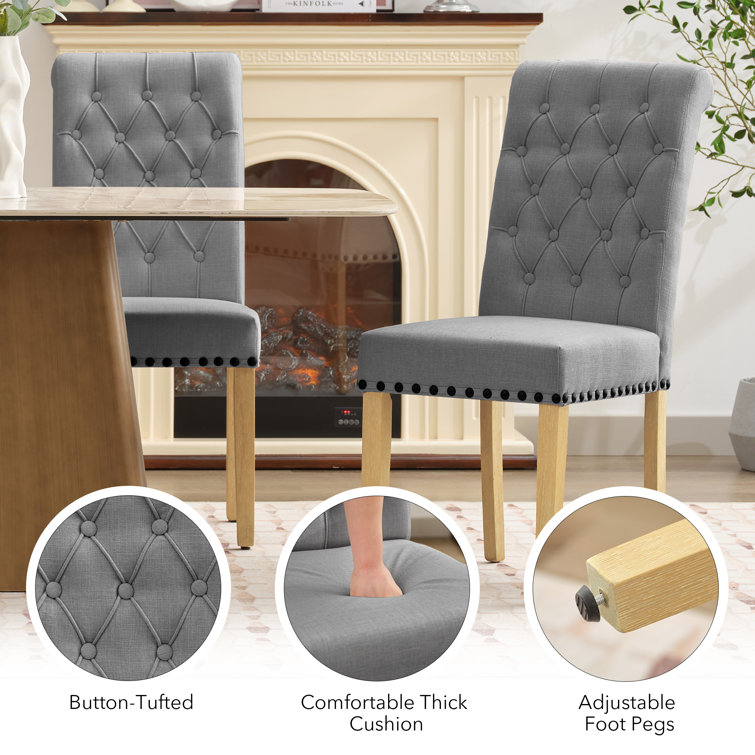 Dark Gray Linen Upholstered Tufted Parsons Side Chair Set