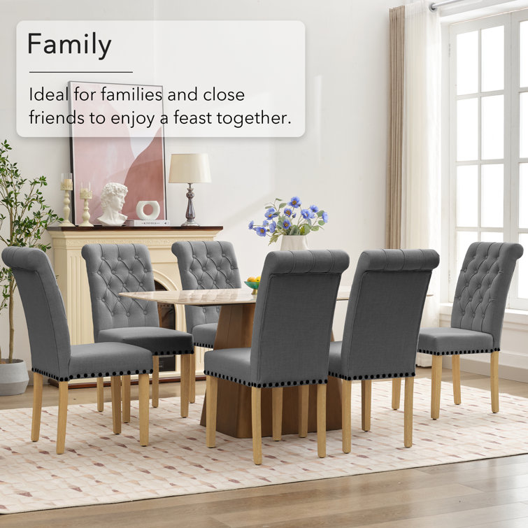 Dark Gray Linen Upholstered Tufted Parsons Side Chair Set