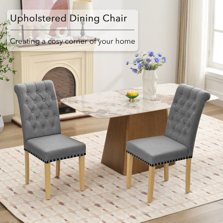 Dark Gray Linen Upholstered Tufted Parsons Side Chair Set