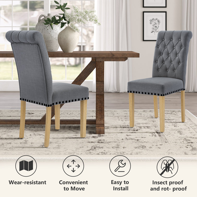 Dark Gray Linen Upholstered Tufted Parsons Side Chair Set