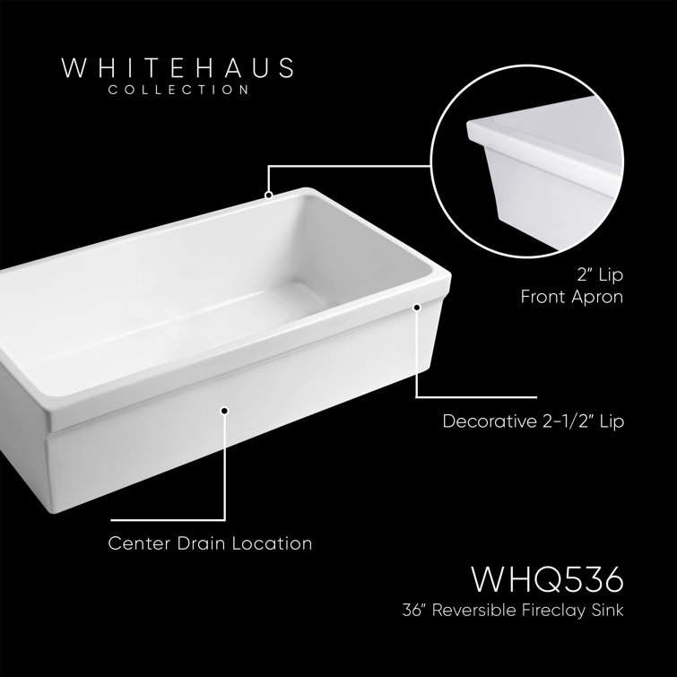 White 36" Fireclay Reversible Single Bowl Farmhouse Sink