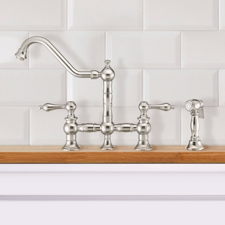 Polished Chrome Traditional Bridge Faucet with Side Spray