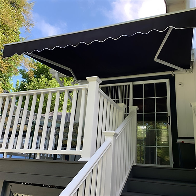 Black 12' x 10' Retractable Patio Awning with White Frame