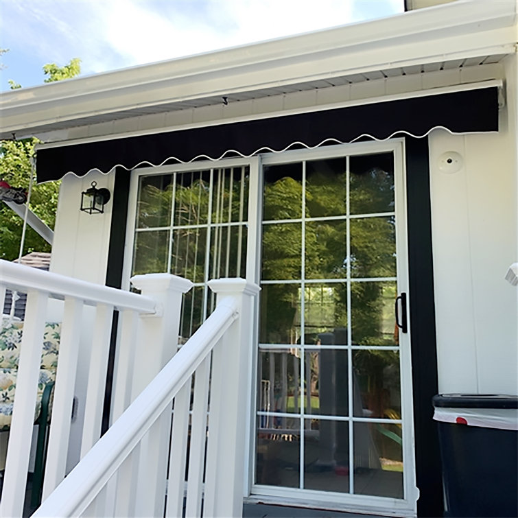 Black 12' x 10' Retractable Patio Awning with White Frame