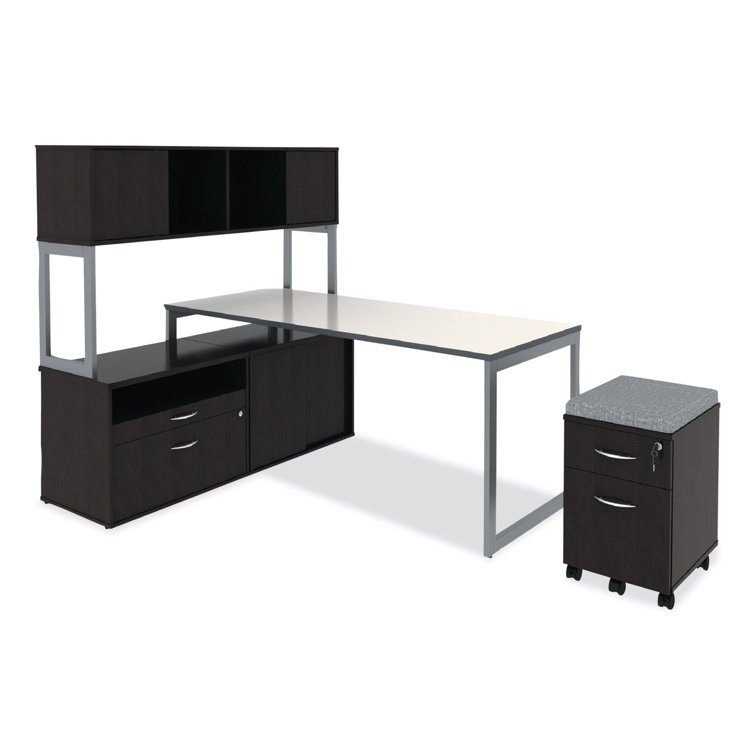 Espresso Woodgrain Laminate Low Storage Cabinet with Sliding Doors