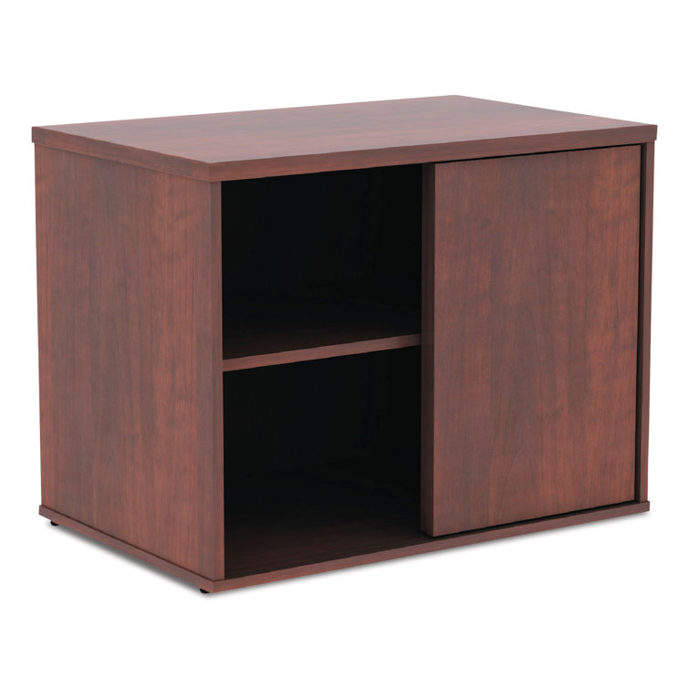 Cherry Woodgrain Office Storage Cabinet with Sliding Doors