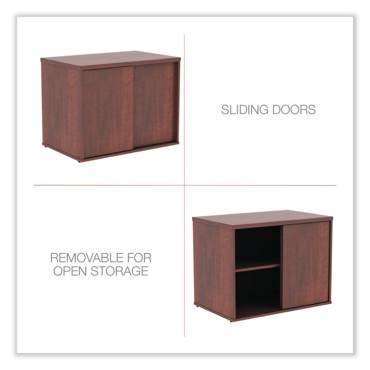 Cherry Woodgrain Office Storage Cabinet with Sliding Doors