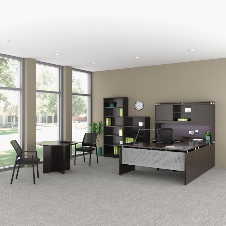 Espresso Round Laminate Conference Table with X-Base