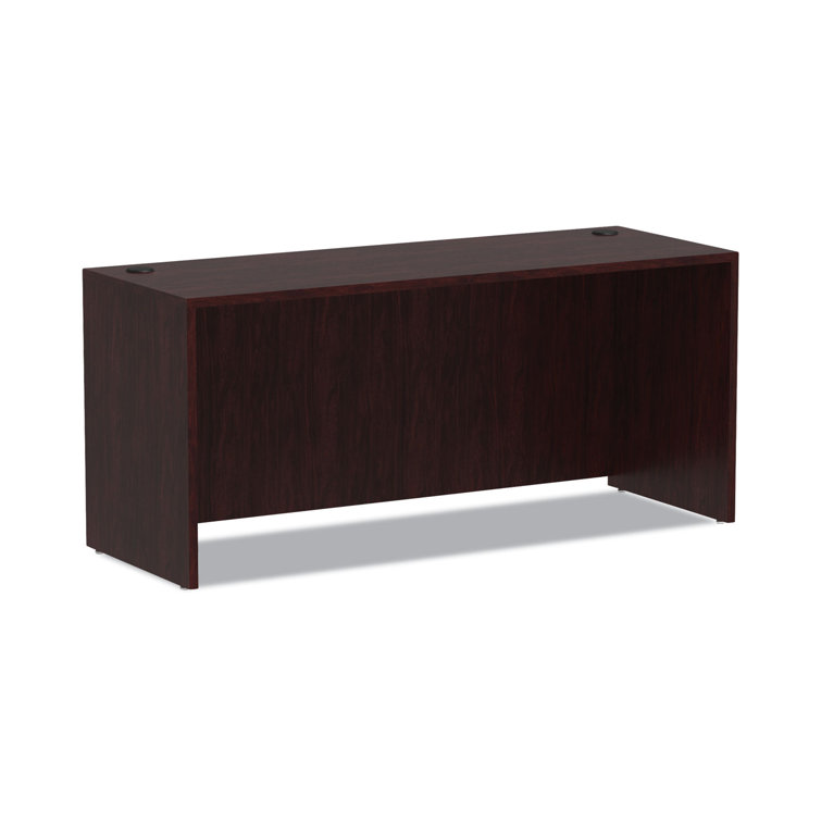 Mahogany Executive Desk with Filing Cabinet and Wire Management