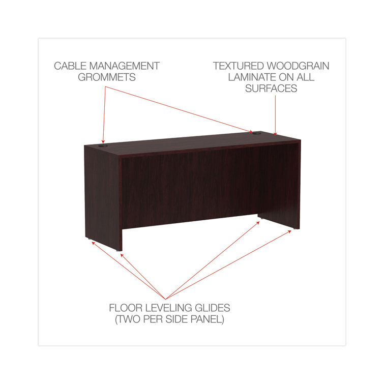 Mahogany Executive Desk with Filing Cabinet and Wire Management