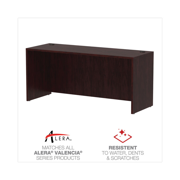 Mahogany Executive Desk with Filing Cabinet and Wire Management