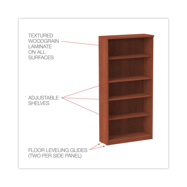 Valencia Medium Cherry Woodgrain Laminate Adjustable 5-Shelf Bookcase