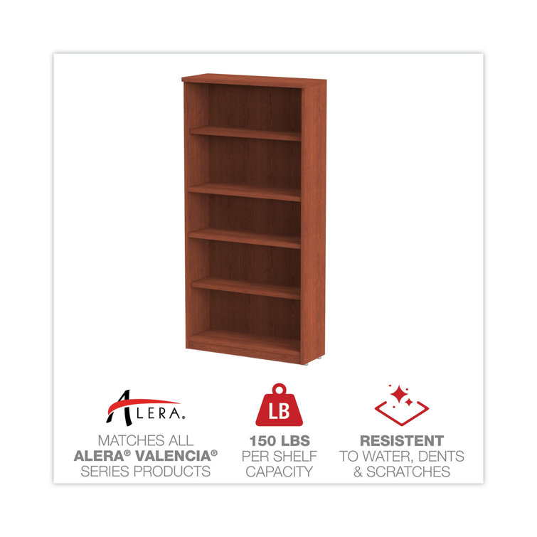 Valencia Medium Cherry Woodgrain Laminate Adjustable 5-Shelf Bookcase