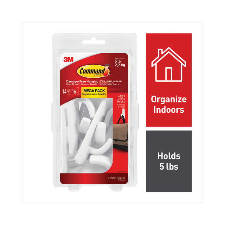 White Self-Adhesive Plastic Utility Hooks, 14-Pack