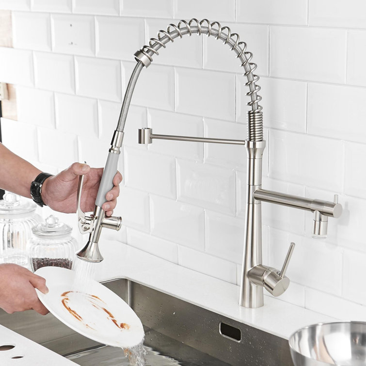 Brushed Nickel High Arc Pull-Down Kitchen Faucet with Spray