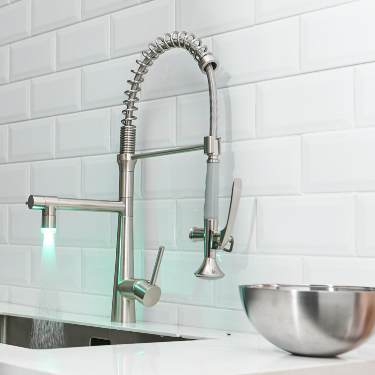 Brushed Nickel High Arc Pull-Down Kitchen Faucet with Spray