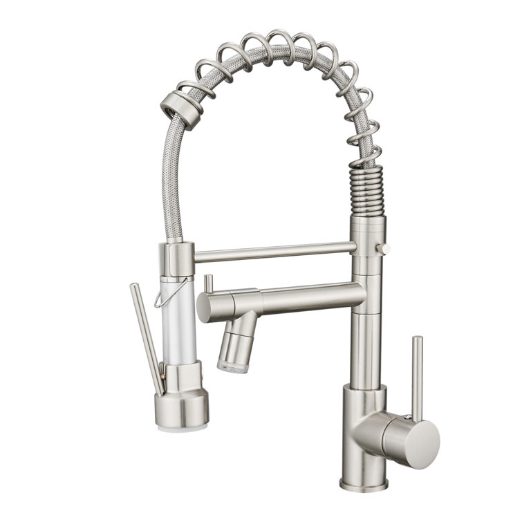 Brushed Nickel High Arc Pull-Down Kitchen Faucet with Dual Spray