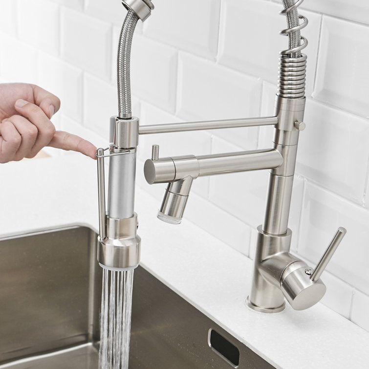 Brushed Nickel High Arc Pull-Down Kitchen Faucet with Dual Spray