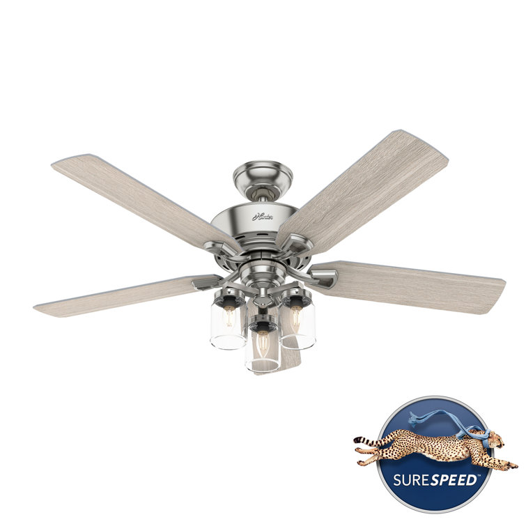 52" Devon Park Brushed Nickel Ceiling Fan with Rustic Wood Blades and LED Light