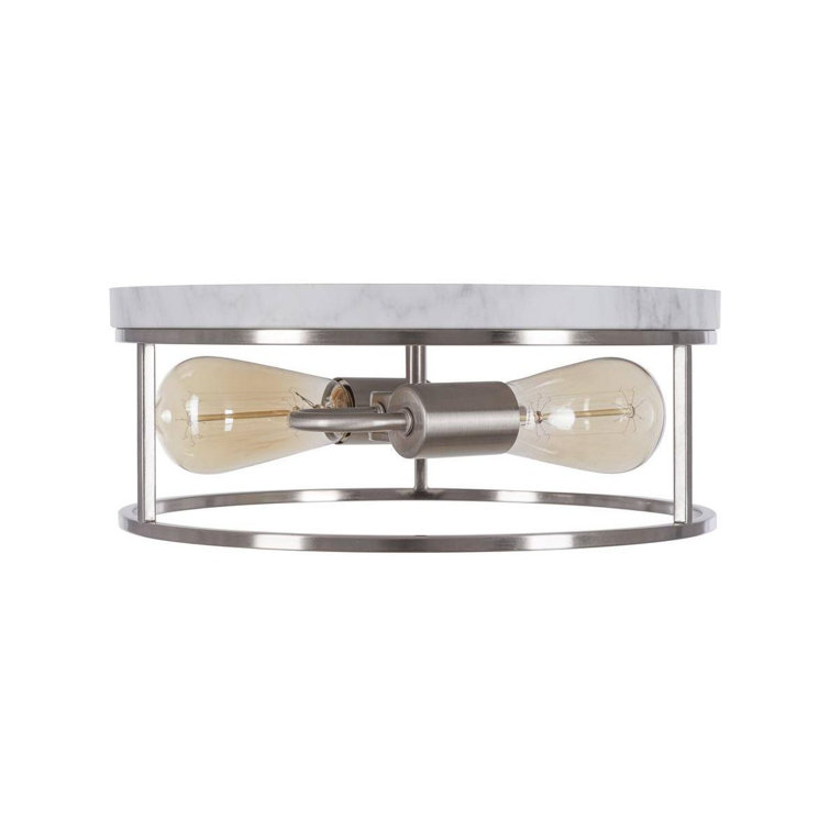 Durrell Rustic Farmhouse 13" Brushed Nickel Flush Mount with Open-Cage Design