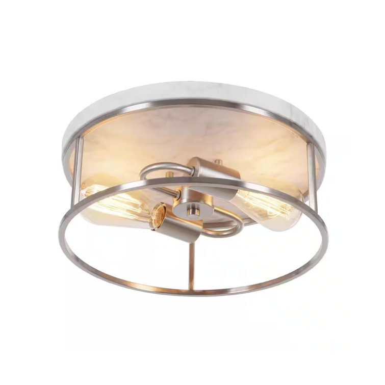 Durrell Rustic Farmhouse 13" Brushed Nickel Flush Mount with Open-Cage Design