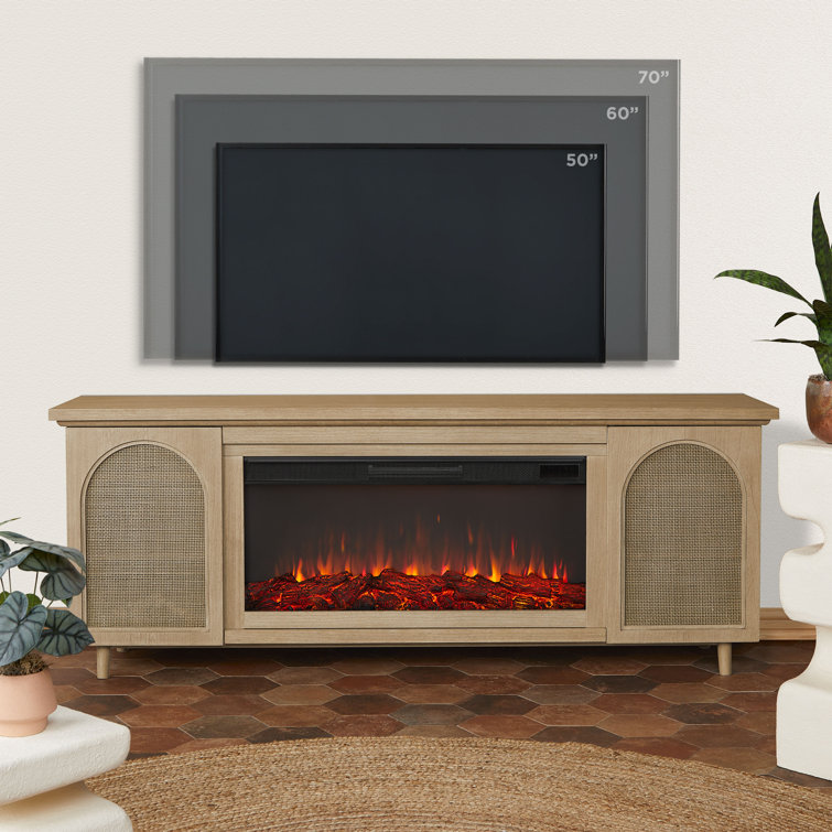 Dahlia 76" White Oak Electric Fireplace TV Stand