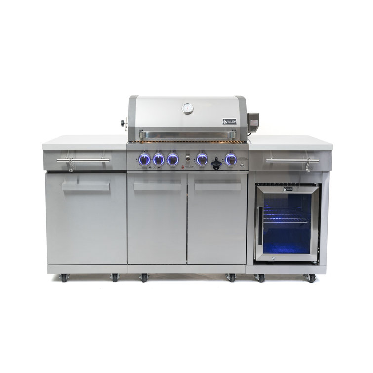 Mont Alpi 5-Burner Stainless Steel Outdoor Kitchen Island Grill with Fridge
