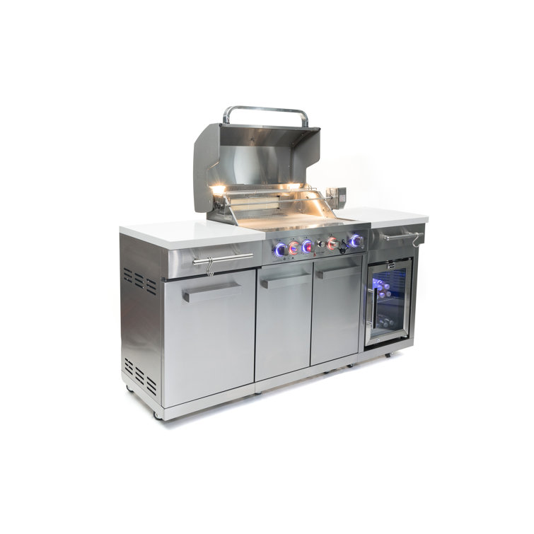 Mont Alpi 5-Burner Stainless Steel Outdoor Kitchen Island Grill with Fridge