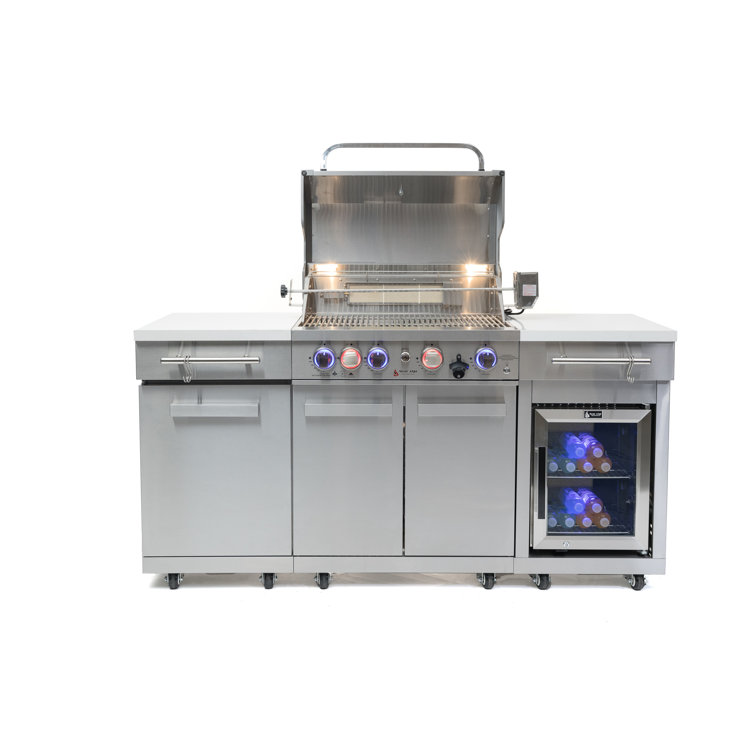 Mont Alpi 5-Burner Stainless Steel Outdoor Kitchen Island Grill with Fridge