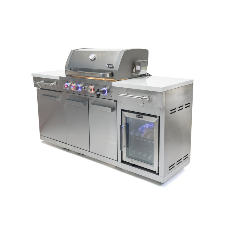 Mont Alpi 5-Burner Stainless Steel Outdoor Kitchen Island Grill with Fridge