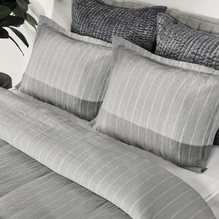 Ivory and Gray Striped Belgian Linen Euro Sham